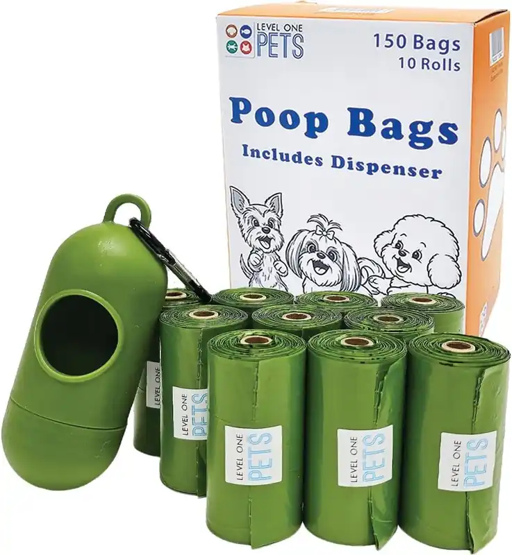 Level One Pets LEVEL ONE PETS POOP BAG DISPENSER PLUS 10 ROLLS - 150 BAGS