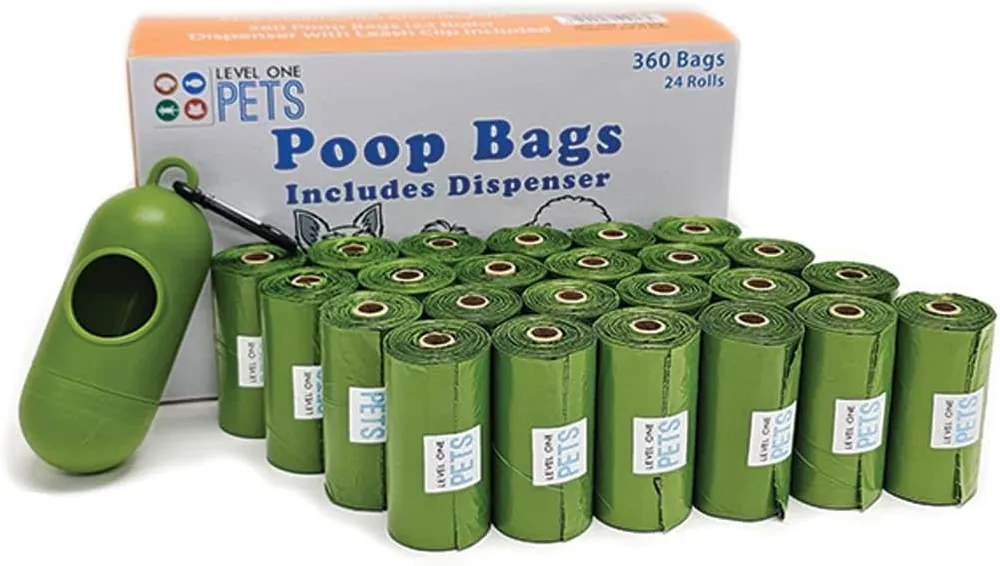 Level One Pets POOP BAG DISPENSER PLUS 24 ROLLS - 360 BAGS