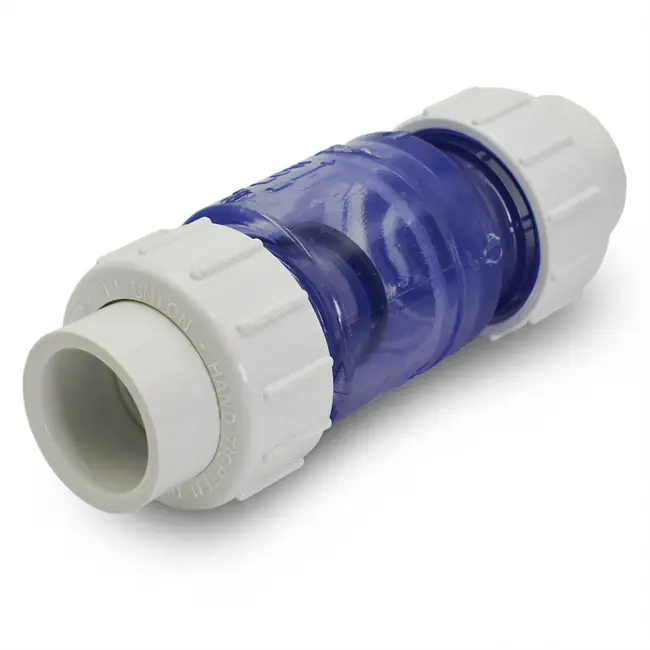 1" Clear PVC True Union Swing Check Valve Slip - Clear True Union