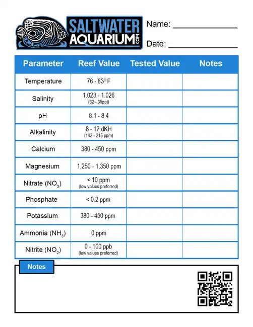 SaltwaterAquarium.com Parameter Tracking Notepad - Hanna Instruments