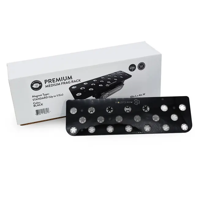 20 Hole Premium Medium Frag Rack (1/2" Glass) Black w/Frag Lock - PNW Customs