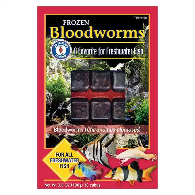 Frozen Bloodworms Fish Food (30 cubes, 3.5 oz) - San Francisco Bay Brand