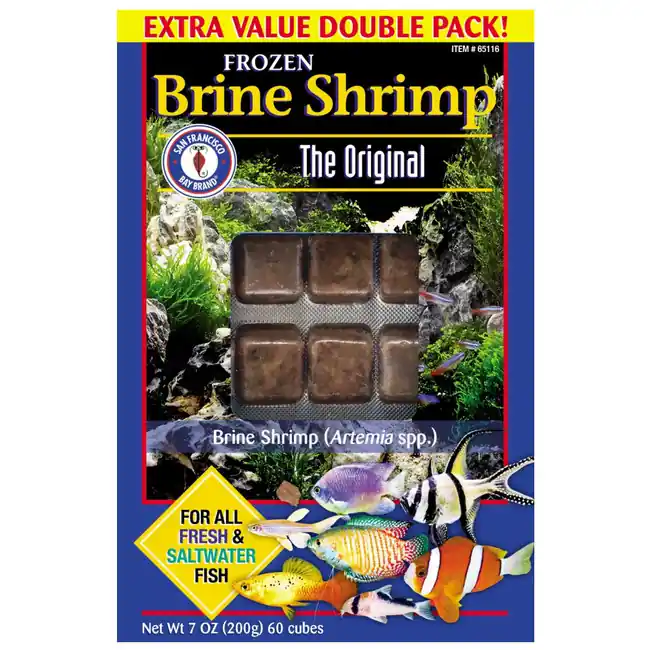Frozen Brine Shrimp Fish Food (60 cubes - EXTRA Value Double Pack, 7 oz) - San Francisco Bay Brand
