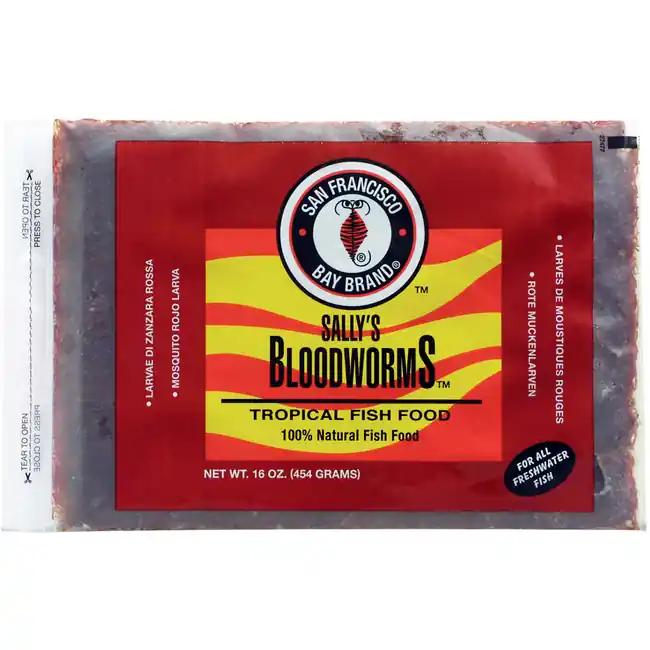 Sally's Frozen Bloodworms Fish Food Flat Pack (16 oz) - San Francisco Bay Brand