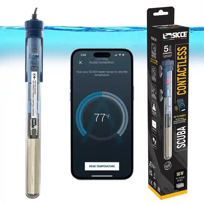 SICCE Scuba 50 Watt Contactless App Adjustable Aquarium Fish Tank Heater Smartphone Controlled via NFC
