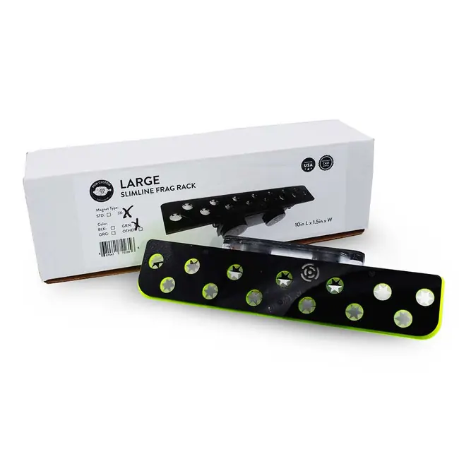 13 Hole Large Slimline Frag Rack (3/4" Glass) Goblin Green w/Frag Lock & Reinforced Magnets - PNW Customs