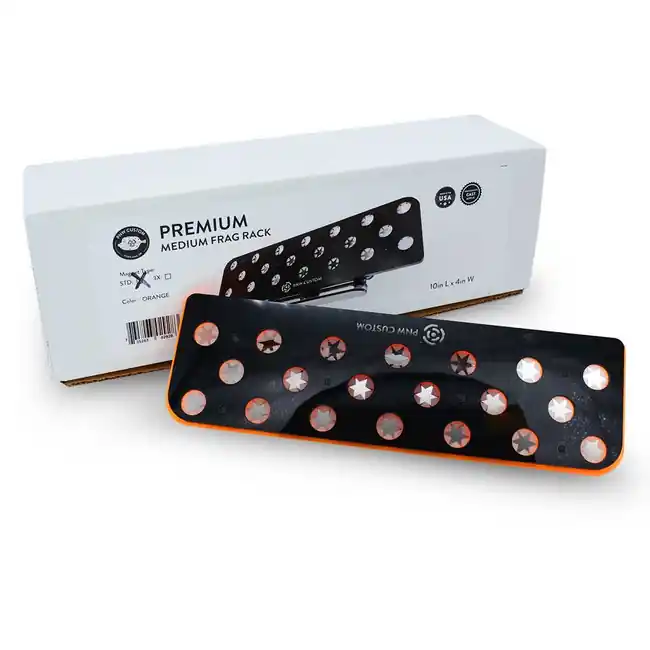 20 Hole Premium Medium Frag Rack (3/4" Glass) Orange w/Frag Lock & Reinforced Magnets - PNW Customs