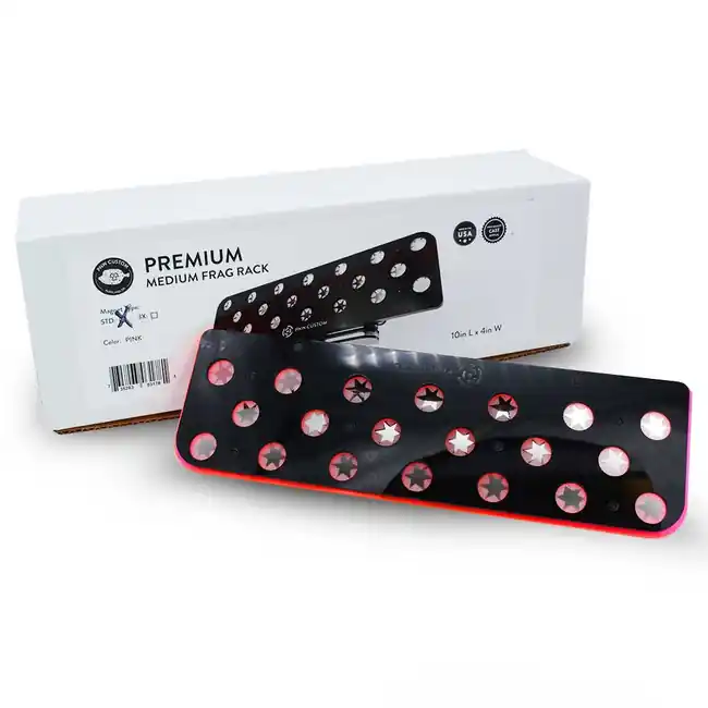 20 Hole Premium Medium Frag Rack (1/2" Glass) Pink w/Frag Lock - PNW Customs