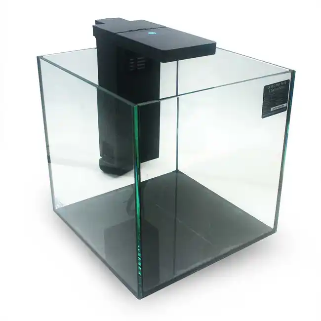 Level One Pets 3 Gallon Mini Aquarium Kit - Cube Glass Tank with Built-In Submersible Filter & Tap-Control LED Light