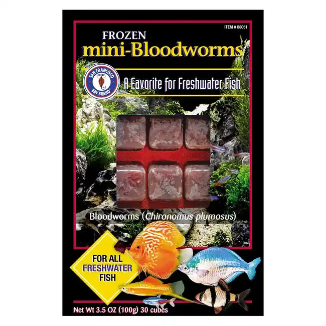 Frozen Mini-Bloodworms Fish Food (30 cubes, 3.5 oz) - San Francisco Bay Brand