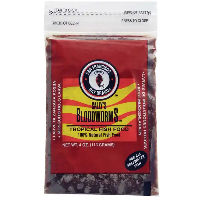 Sally's Frozen Bloodworms Fish Food Flat Pack (4 oz) - San Francisco Bay Brand