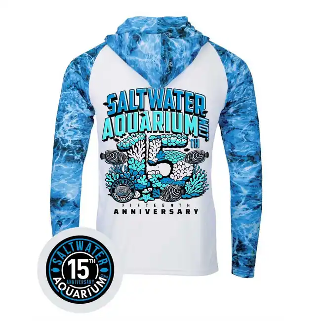 15 Year Anniversary Promo SaltwaterAquarium UPF 50+ Hooded Long Sleeve Fishing Shirt