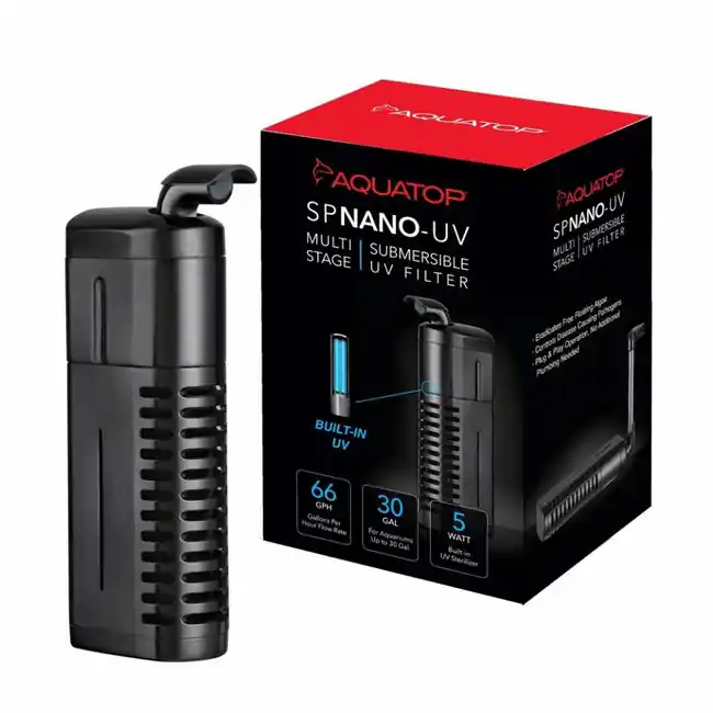 SPNANO-UV Submersible Nano Filter for 10-30 Gallon Tanks (66 GPH) - AquaTop