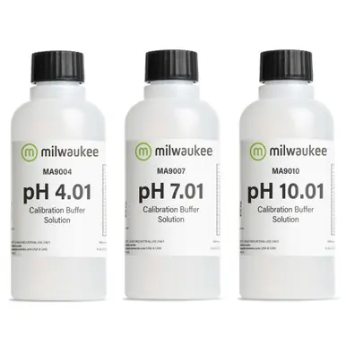 pH Calibration Solution Combo: 1 x pH 4.01Buffer Solution 220 ml 1 x pH 7.01Buffer Solution 220 ml 1 x pH 10.01Buffer Solution 220 ml - Milwaukee Instruments