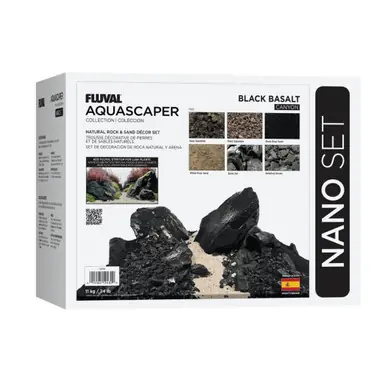 Fluval Aquascaper Natural Rock & Sand Décor Set, Nano, 24 lb / 11 kg, Black Basalt Canyon