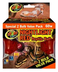 ZooMed Nightlight Red Reptile Bulb Value Pack (2 Pack) 60 Watt - Fish Tanks