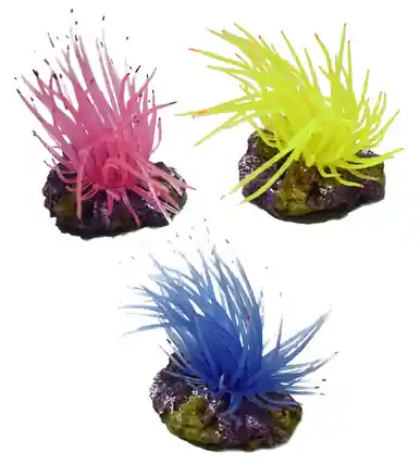 Hikari Resin Ornament Anemone on Rock 3 Pieces, Asst Colors - Aquarium Supplies