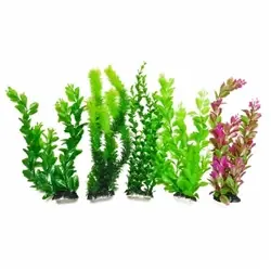 Aquatop Plant 13" Assorted Green Weighted Base Profit Power Pack 5pk - Aquarium Supplies