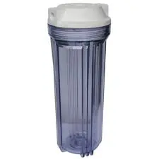 RO 10" Clear Sump Housing w/ WHITE Rib Cap, 1/4" FPT Ports - Aquarium Equipment