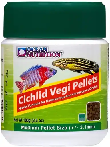 Ocean Nutrition Cichlid Vegi Pellets Medium 100g - Aquarium Supplies