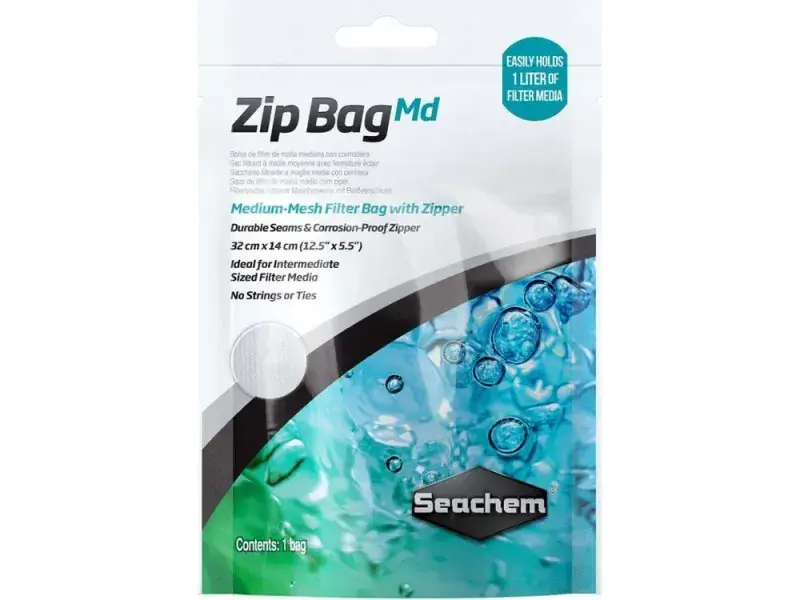 Seachem Laboratories Mesh Filter Bag with Zipper MD mesh, White, 12.5In X 5.5 in - Aquarium Supplies
