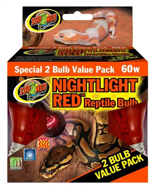 Zoo Med Nightlight Red Bulb 60W, 2PK - Reptile/Turtle/Insect Supplies