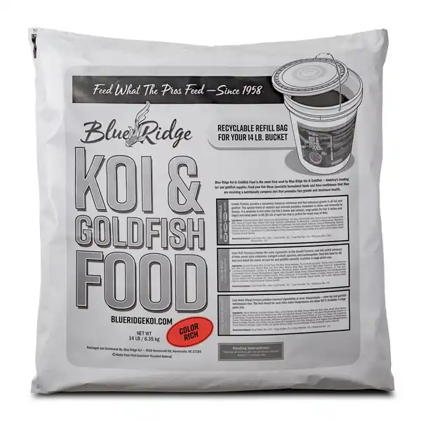 Blue Ridge Floating Color Rich Fish Food, 14 lbs. | Recyclable Refill Bag for Bucket