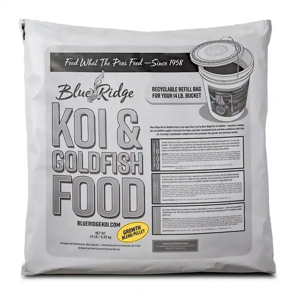 Blue Ridge Floating Growth Blend Fish Food, 14 lbs. | Recyclable Refill Bag for Bucket