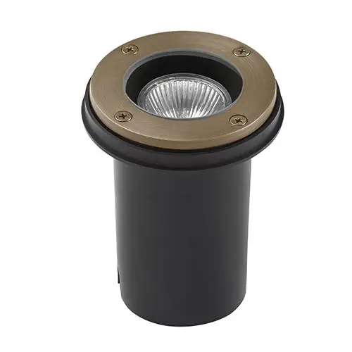 Encore Well Light, Brass, Flat Round Cover, Composite Sleeve - Encore Landscape Lighting