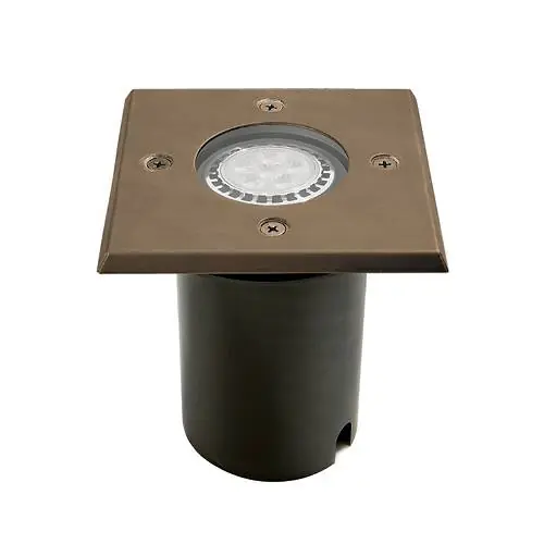 Encore Well Light, Brass, Flat Square Cover, Composite Sleeve - Encore Landscape Lighting