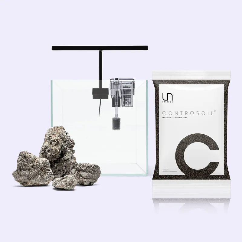 Cube Tank Starter Kit With Rock - Glass Aqua