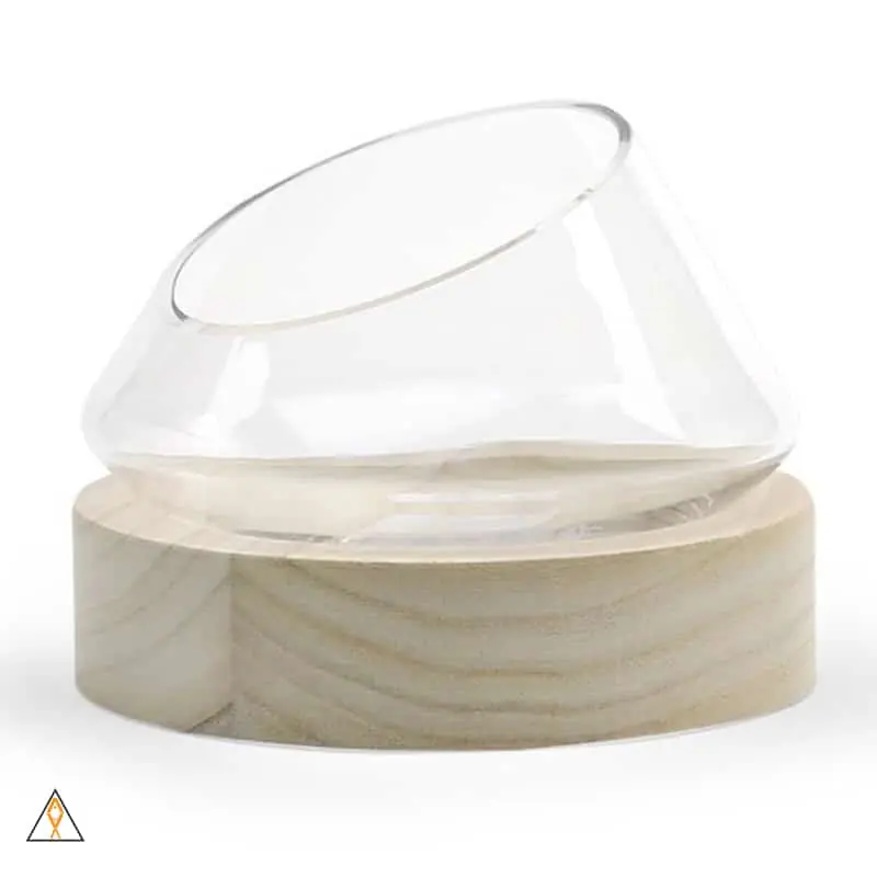 Slanted Glass Bowl with Wood Pedestal - ALA - Aqua Lab Aquaria