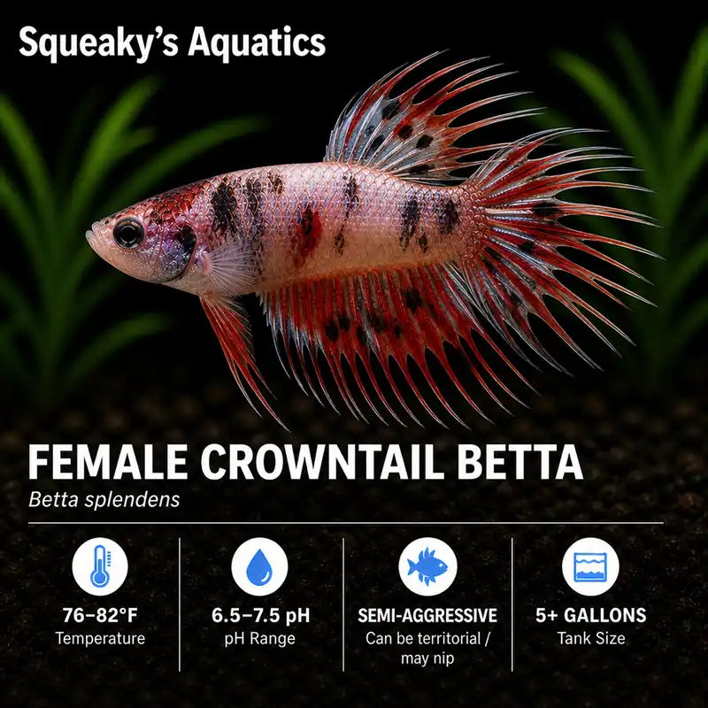 Female Crowntail Betta (Betta splendens) - Squeaky's Aquatics