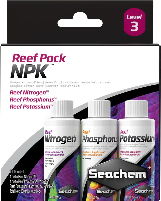 Seachem Reef Pack NPK | 3 x 100mL Nitrogen + Phosphorus + Potassium Set