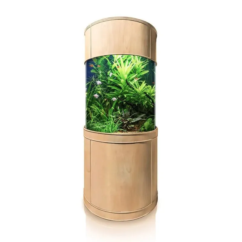 185g Glass Full Cylinder Aquarium Set in Unstained Wood Furniture - AQUA VIM