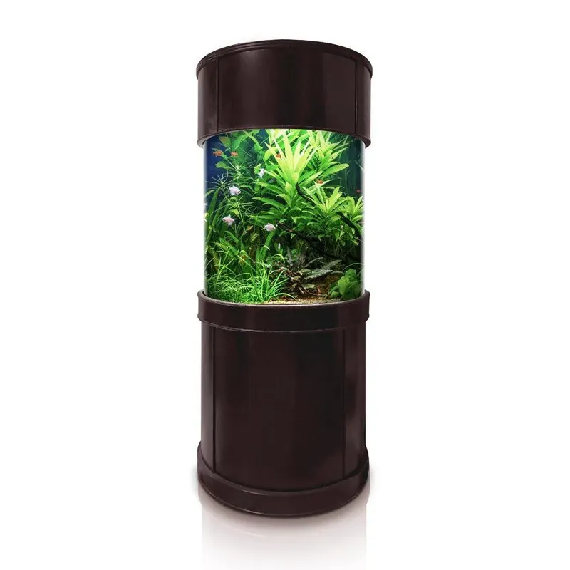 125 Gallon Full Glass Cylinder Set in Walnut - AQUA VIM